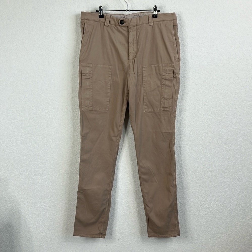 Brunello Cucinelli Leisure Fit Khaki Chino Pants Front Cargo Front Pockets